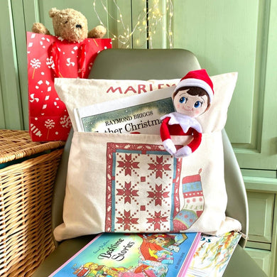 Christmas elf cushion personalised bedtime reading gift for advent