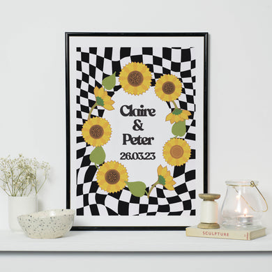 Sunflower Check Couple Date Print