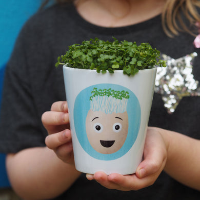 Grow your own cress egg head plant pot gift set