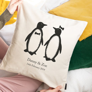 Personalised Penguins Cushion - Round or Square